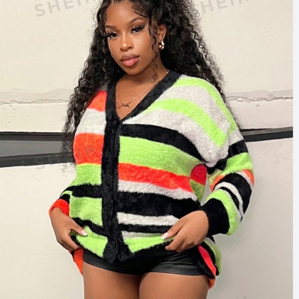 Striped Fuzzy Cardigan - Picture 2 of 6
